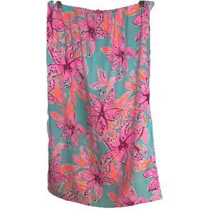 Lilly Pulitzer Large Skirt Floral Resort Rhapsody Stretchy Coastal Side Slit